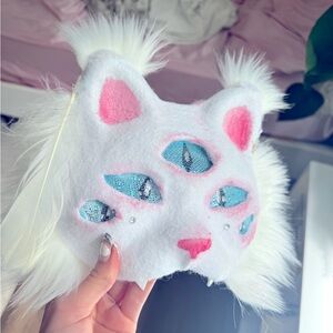 🤍white with multiple blue eyes angel Therian cat mask fursuit animal mask 🤍
